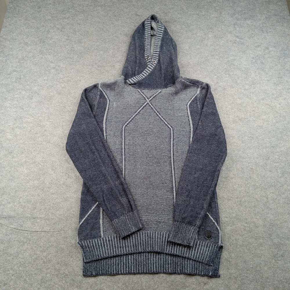 Trash Nouveau Sweater Mens Small‎ Gray Hooded Knit Pullover Geometric Sweatshirt